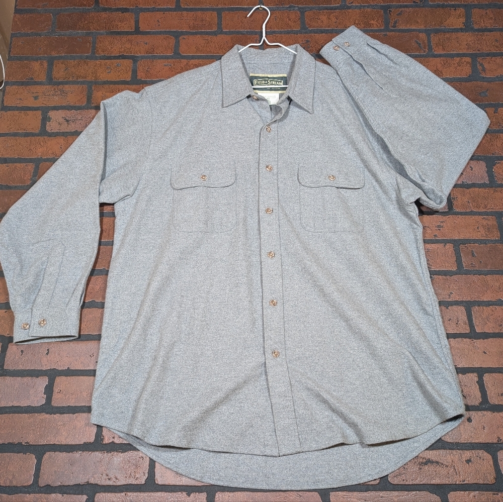 Field & Stream Mens XXL Heather Gray Cotton Flannel‎ Button Down Shirt LS